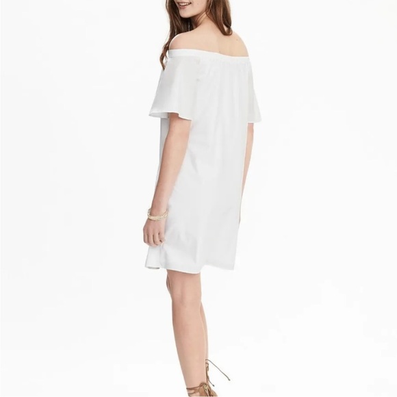 Banana Republic on off shoulder White Cotton Dress size large short sleeve lined - Picture 2 of 16